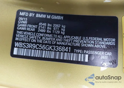 2016 BMW M4 from USA, damaged, VIN WBS3R9C56GK336841